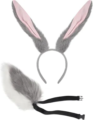 Roicaholy Rabbit Ears Tail Set - Fluffy Faux Fur Bendable Tail | Ears Headband Bunny Animal Costume for Halloween Easter