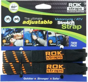 ROK Straps ROK-10031 Black/Orange 18" - 60" Motorcycle/ATV Adjustable Stretch Strap