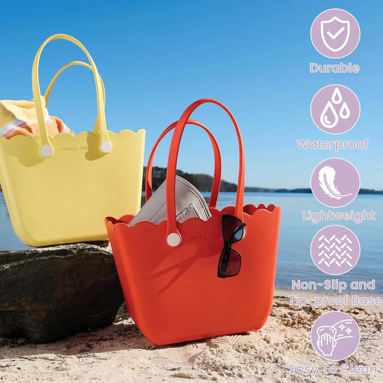 ROSE Rubber Beach Bag Lightweight Waterproof Washable Durable Travel Tote for Boat Pool Sports Gym