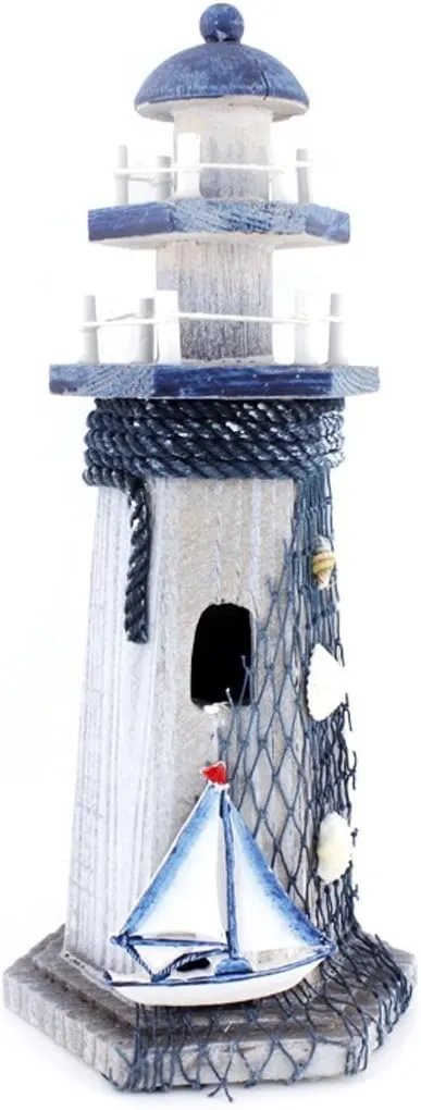Sail Boat Wooden Lighthouse 10.6" High Nautical Themed Rooms Lighthouse Home Decor