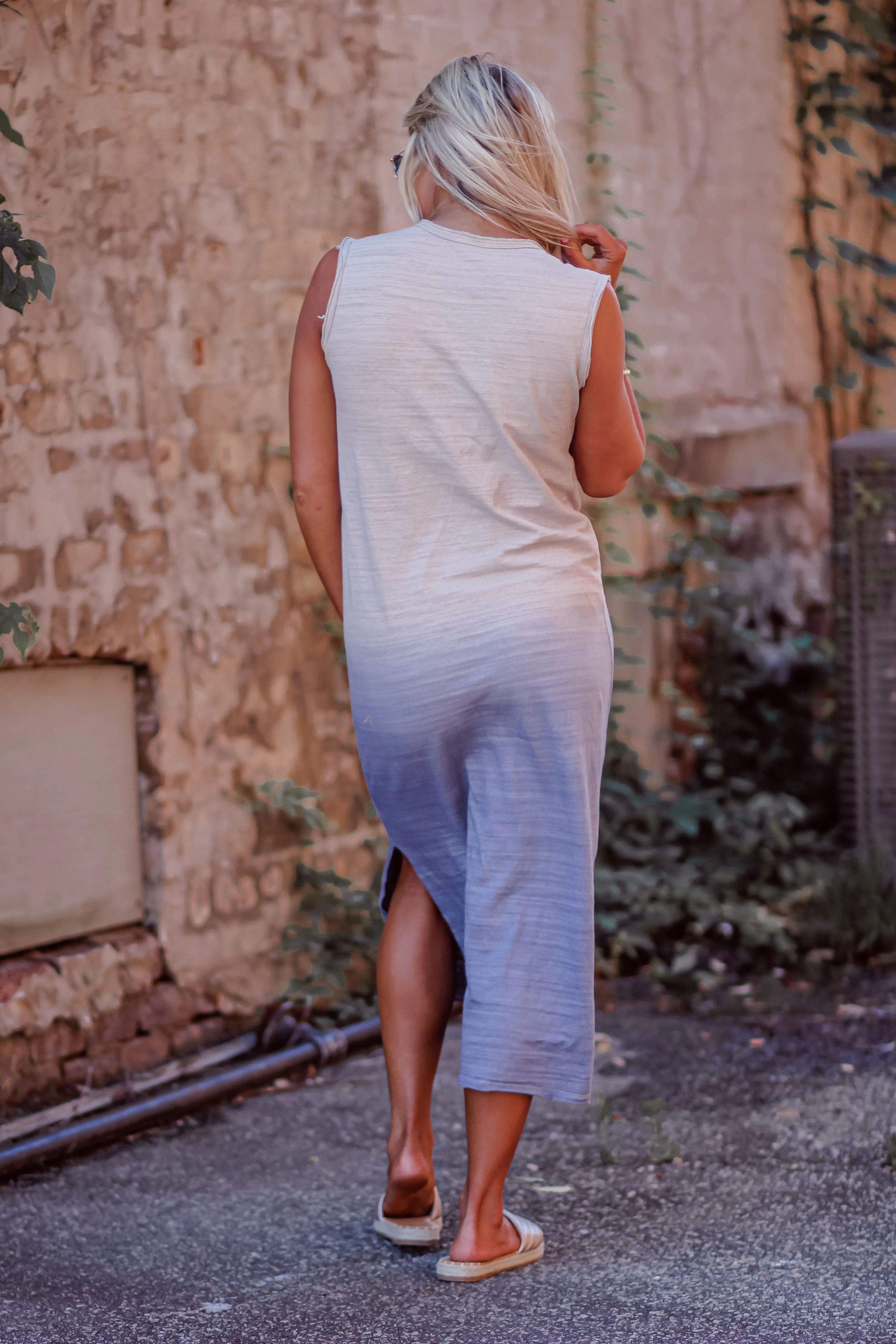 Sand & Blue Dip Dye Sleeveless Maxi Dress