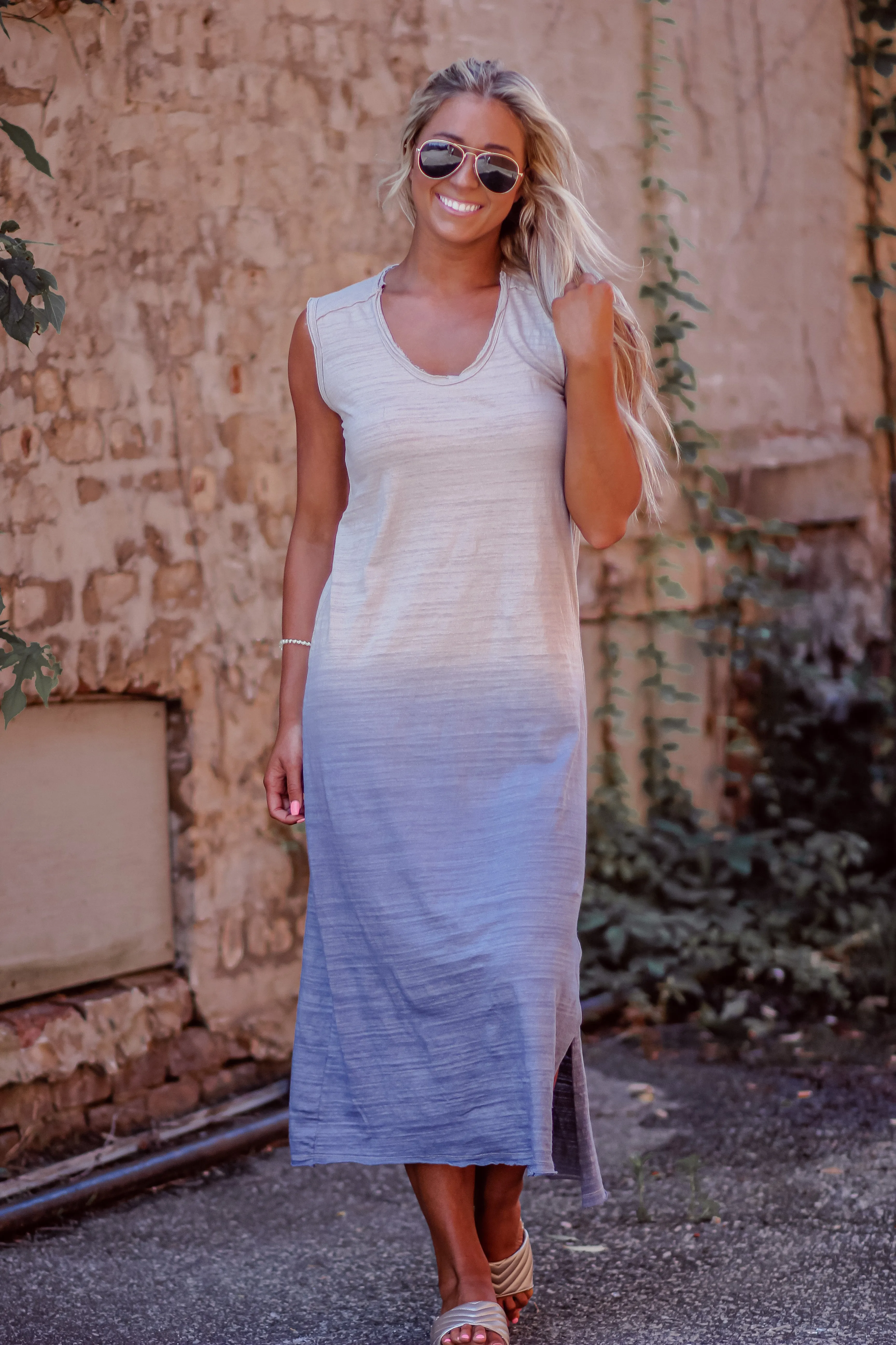 Sand & Blue Dip Dye Sleeveless Maxi Dress