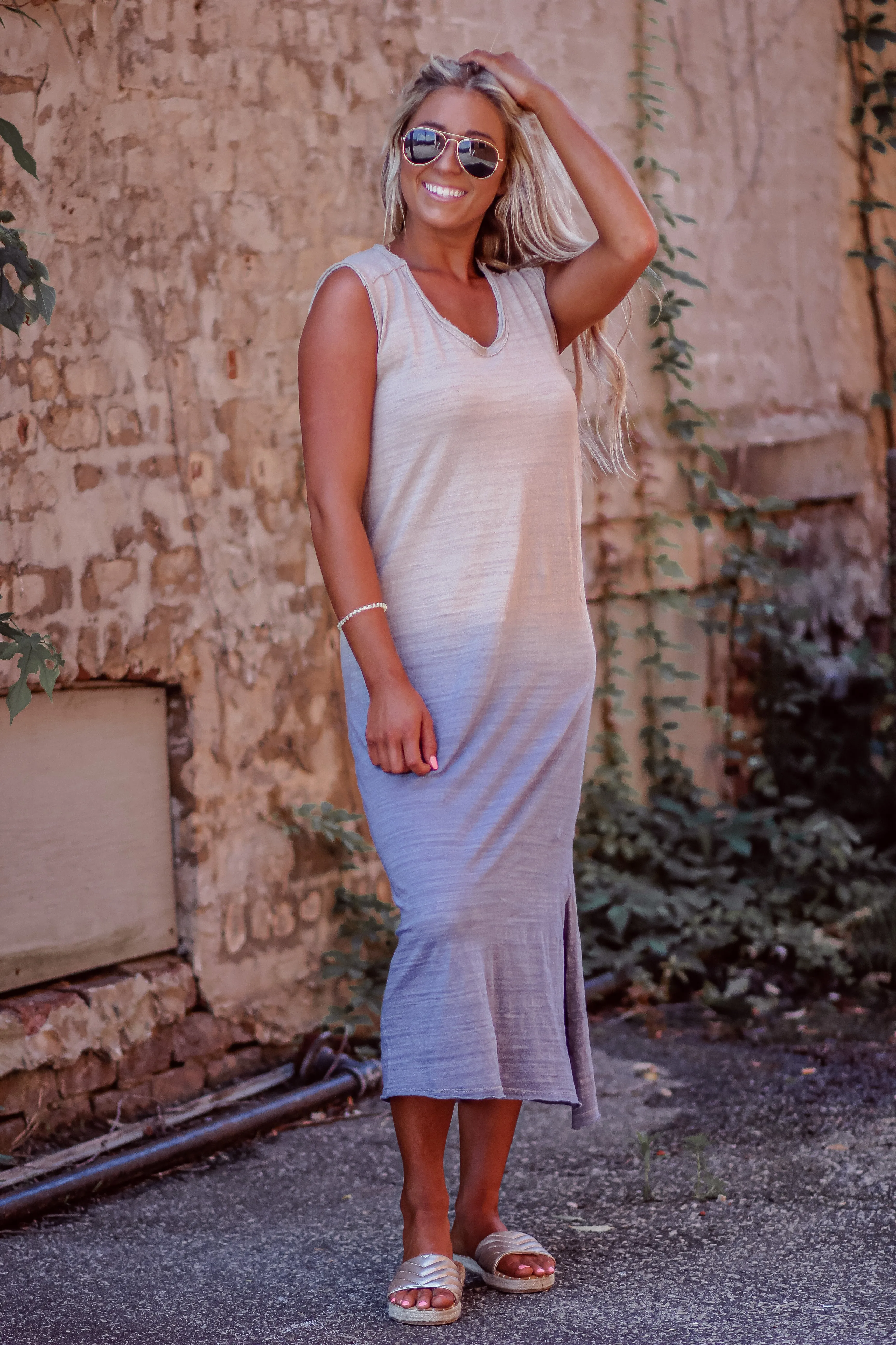Sand & Blue Dip Dye Sleeveless Maxi Dress
