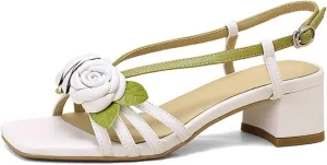 Sandals For Women Women Sandals Split Leather Chunky Heel Shoes Heel Shoes for Women Concise Sandals Flowers Women Shoes