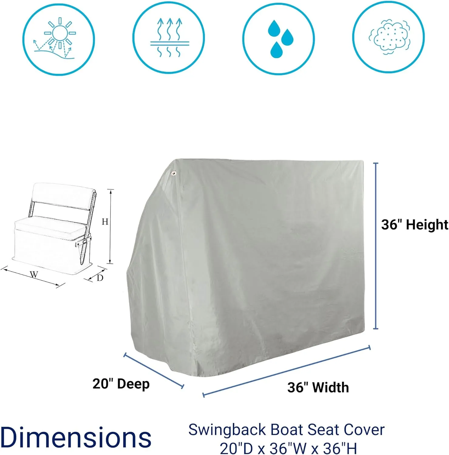 SavvyCraft Waterproof Boat Swing Back Seat Cover, Leaning Post, Swingback Cooler Boat Seat Cover 20" Dx 36" W x 36" H Gray