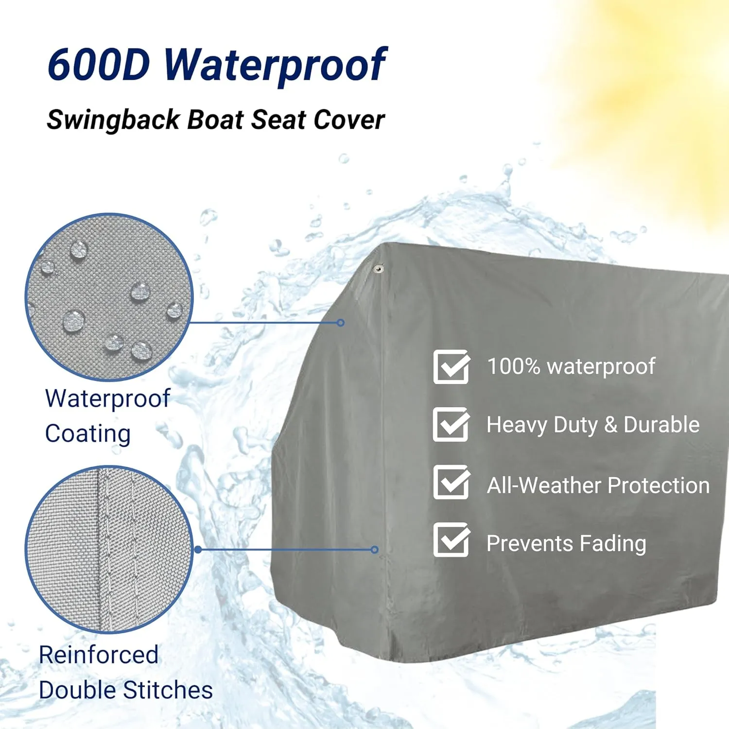 SavvyCraft Waterproof Boat Swing Back Seat Cover, Leaning Post, Swingback Cooler Boat Seat Cover 20" Dx 36" W x 36" H Gray