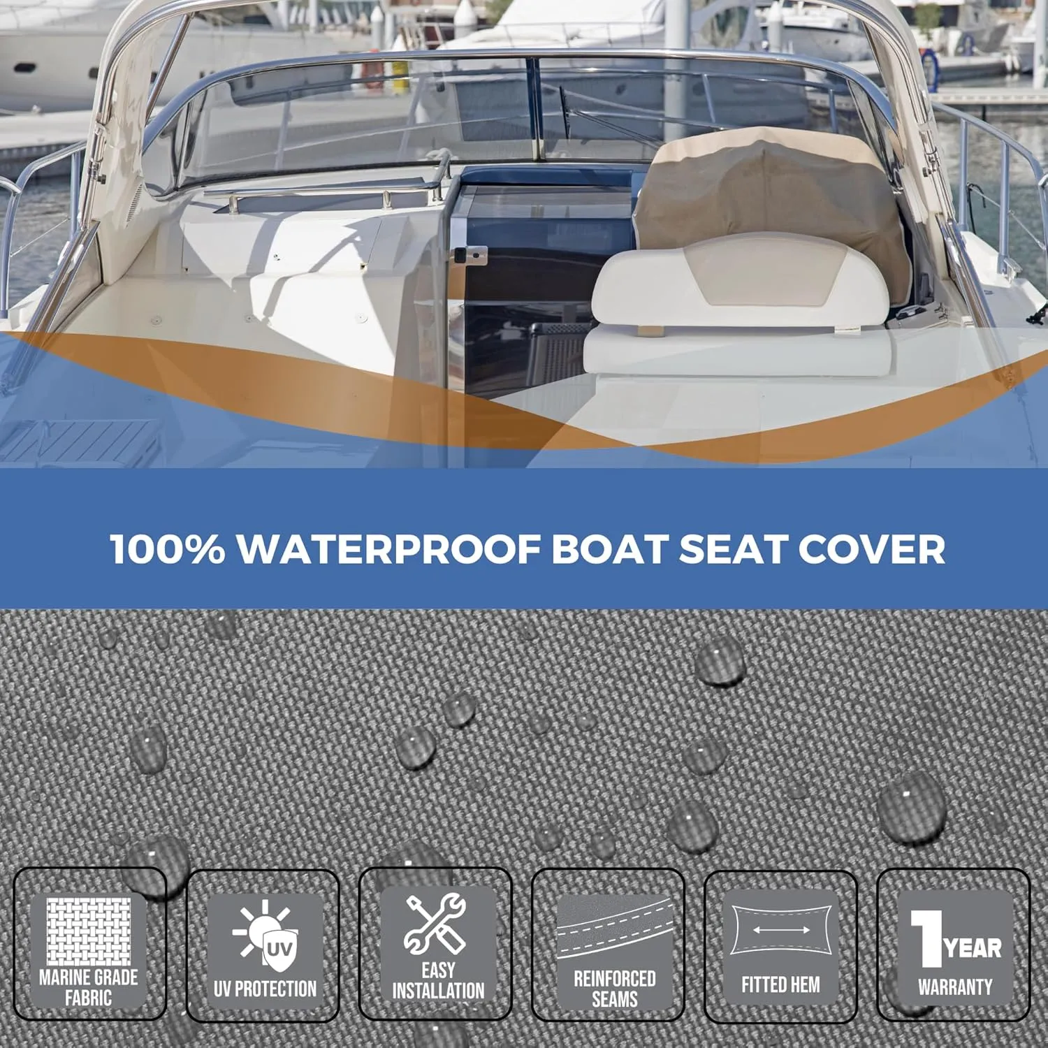 SavvyCraft Waterproof Boat Swing Back Seat Cover, Leaning Post, Swingback Cooler Boat Seat Cover 20" Dx 36" W x 36" H Gray