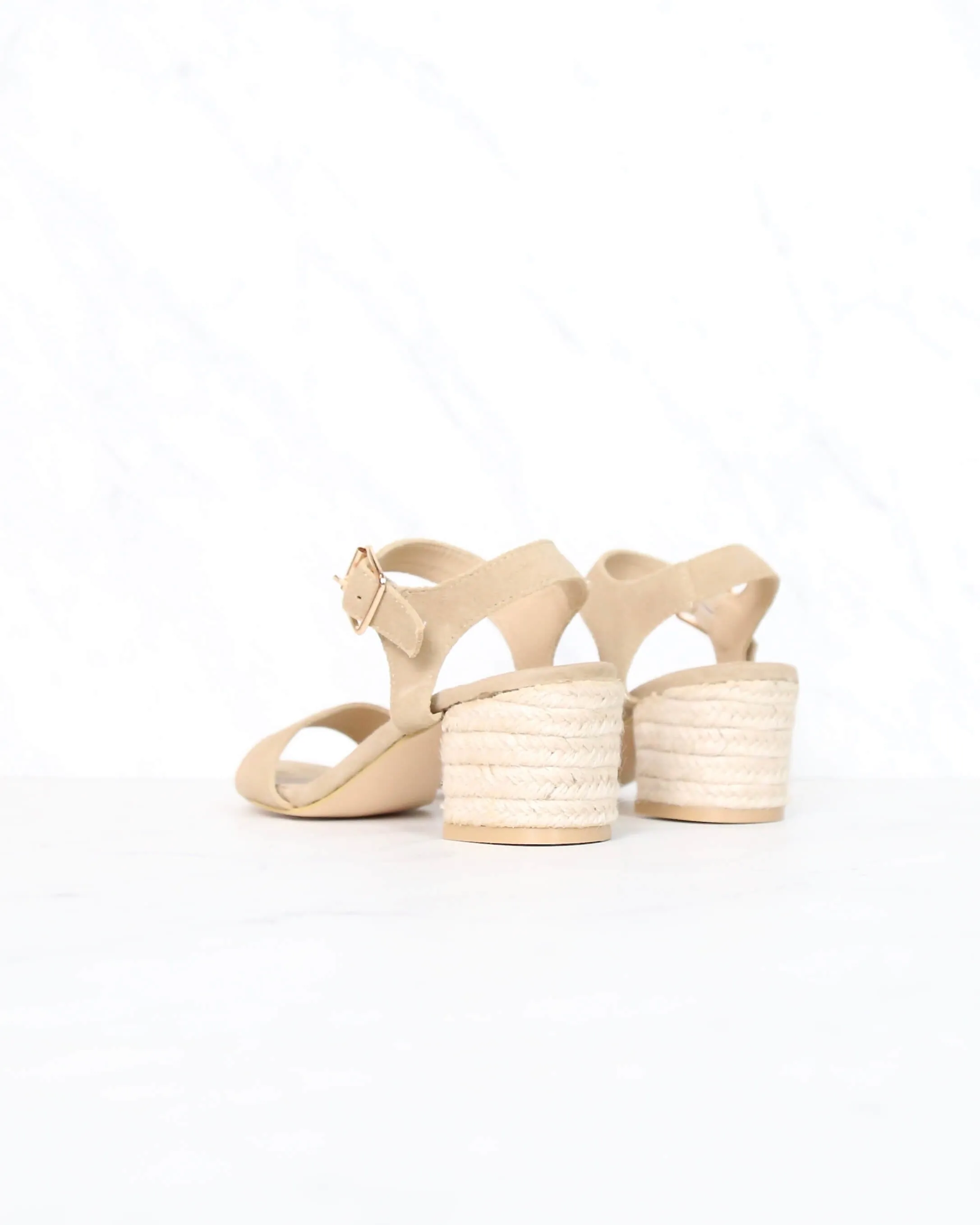 Sbicca - Whirlaway Beige Suede Leather Ankle Strap Jute Heels