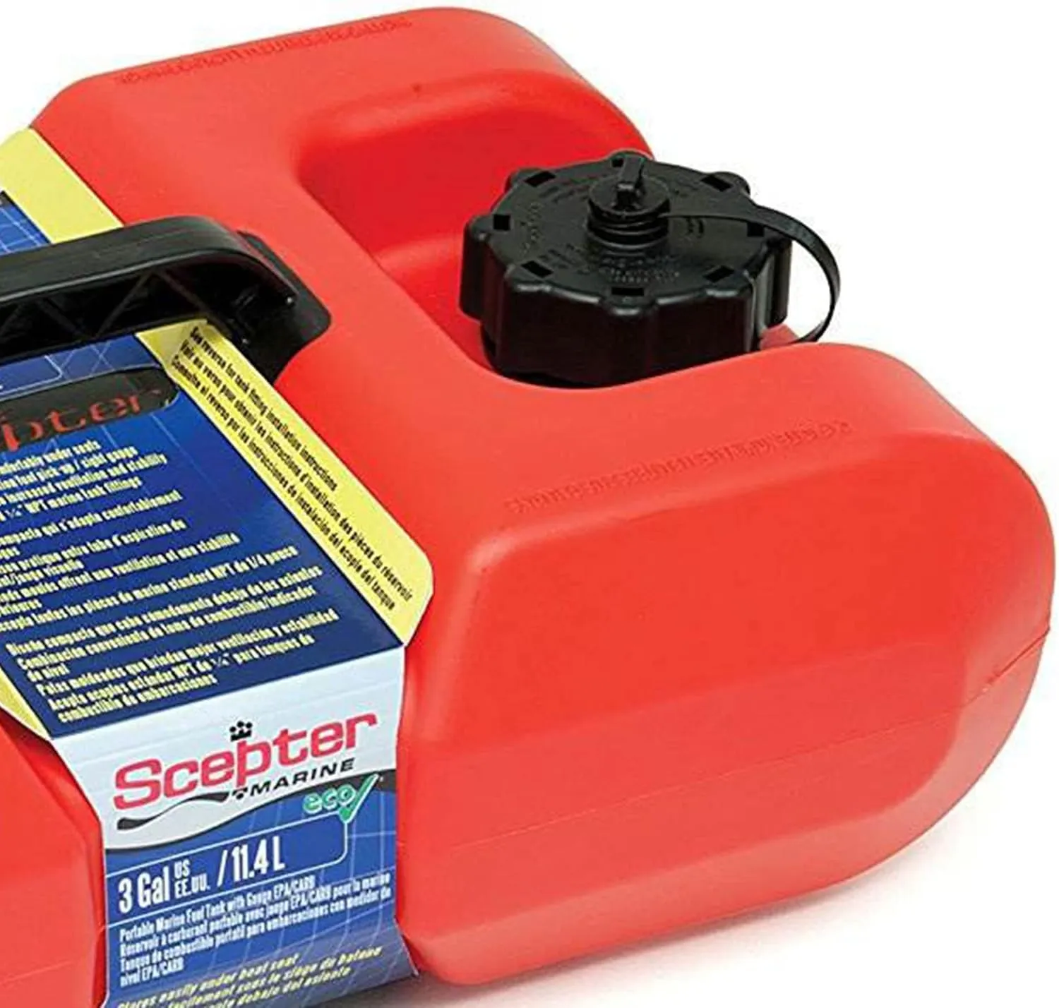 Scepter 3 Gallon EPA and CARB Certified Marine Portable Gas Can with Hard Cap