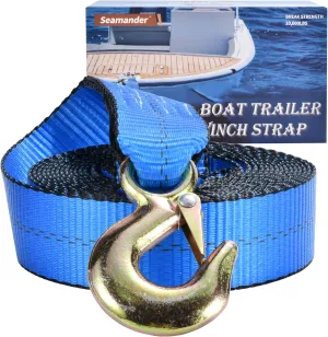 Seamander Boat Winch Strap with Hook,Boat Trailer Winch Strap 2in*20ft 10,816lbs Breaking Strength,Hand Winch Replacement for Fishing Boats,Boat Trailer,Towing Vehicles,Automotive Towing and Jet Ski