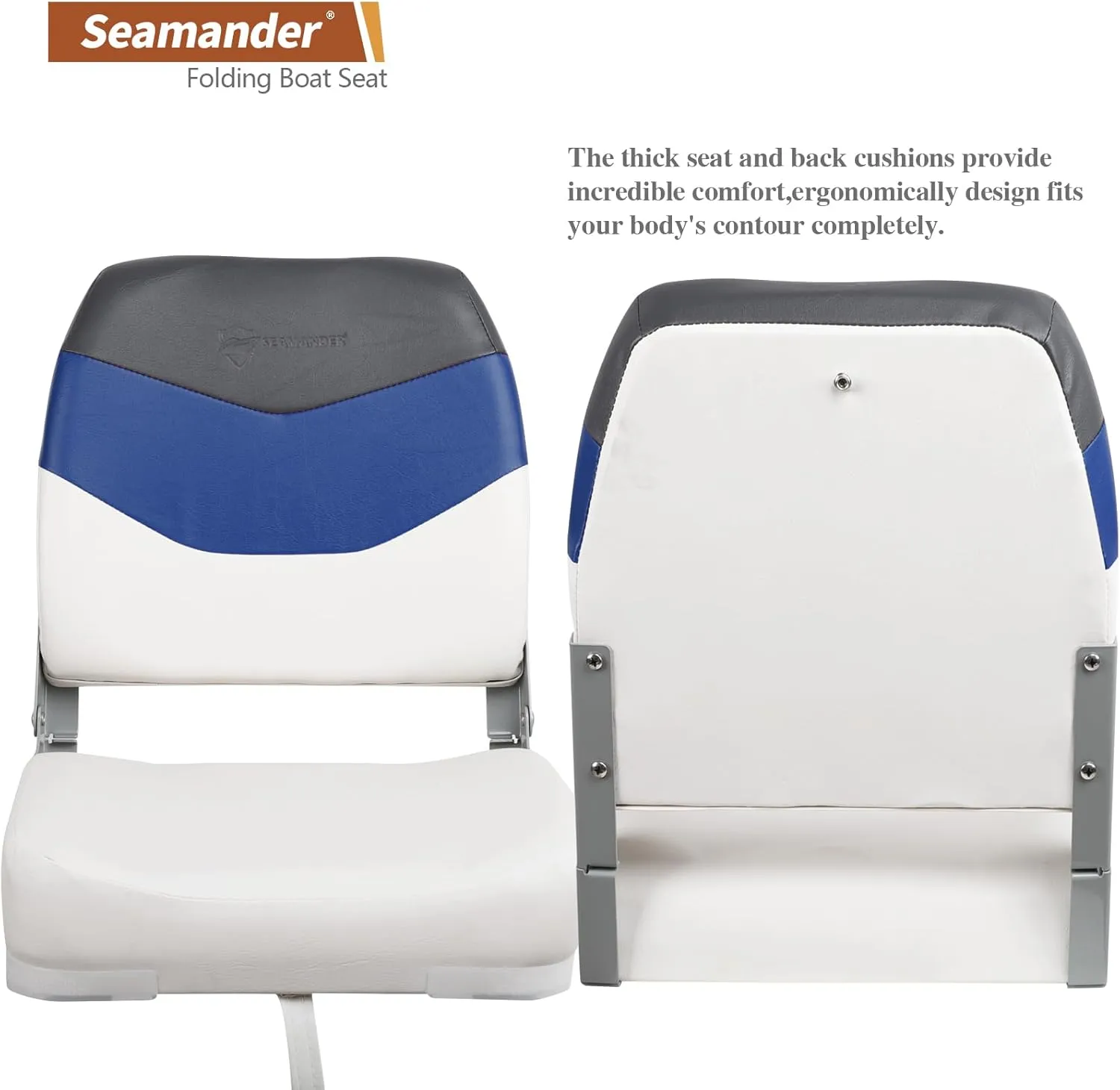 Seamander Low Back Boat Seats, Folding Boat Seats With Stainless Steel Screws,Aluminum Hinges&Padded,Fishing Boat Seat, Multiple Color Options(2-Pack)