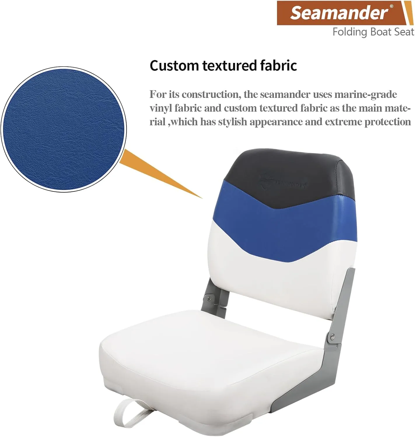 Seamander Low Back Boat Seats, Folding Boat Seats With Stainless Steel Screws,Aluminum Hinges&Padded,Fishing Boat Seat, Multiple Color Options(2-Pack)
