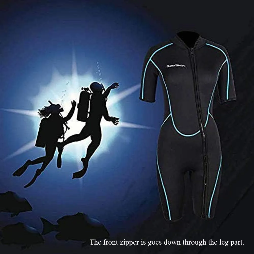 Seaskin Mens 3mm Shorty Wetsuit Womens, Full Body Diving Suit Front Zip Wetsuit for Diving Snorkeling Kayaking Swimming