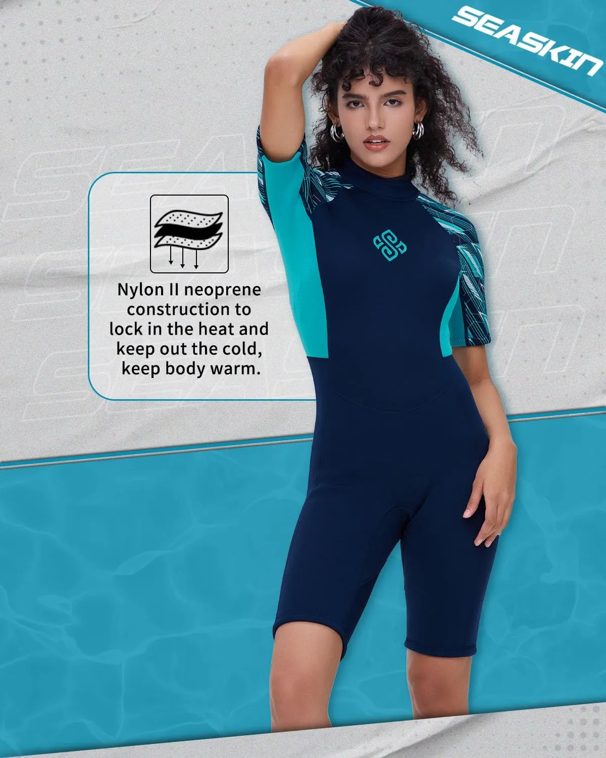 Seaskin Shorty Wetsuits for Men Womens 3mm Back Zip