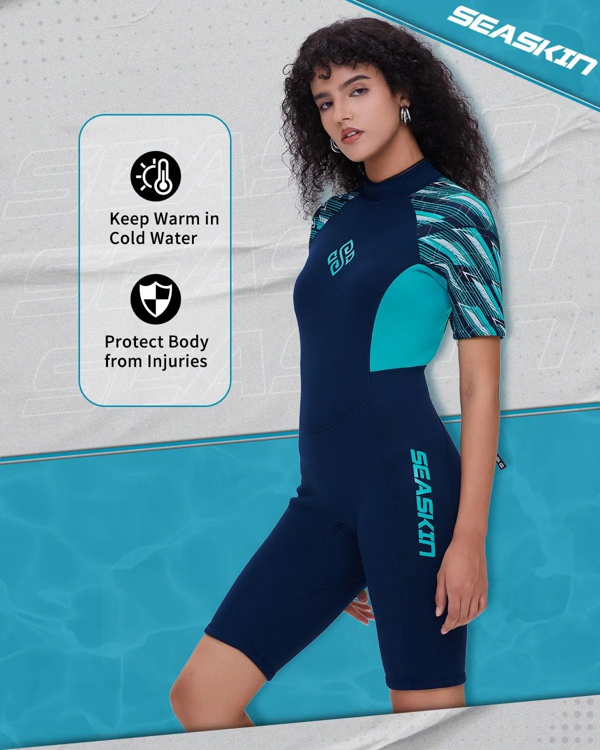 Seaskin Shorty Wetsuits for Men Womens 3mm Back Zip