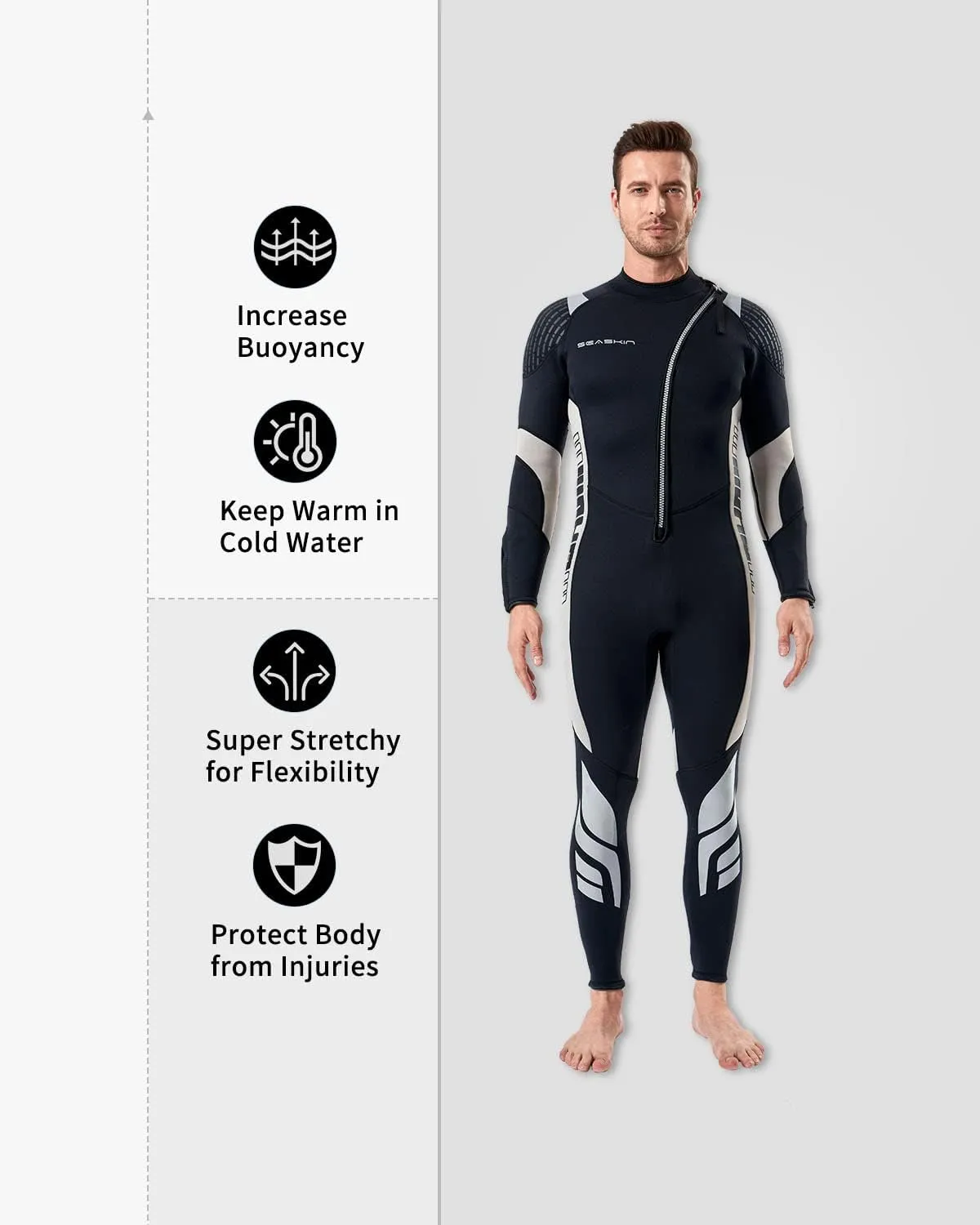 Seaskin Wetsuits for Men Women 3mm Front Zip Full Wetsuit