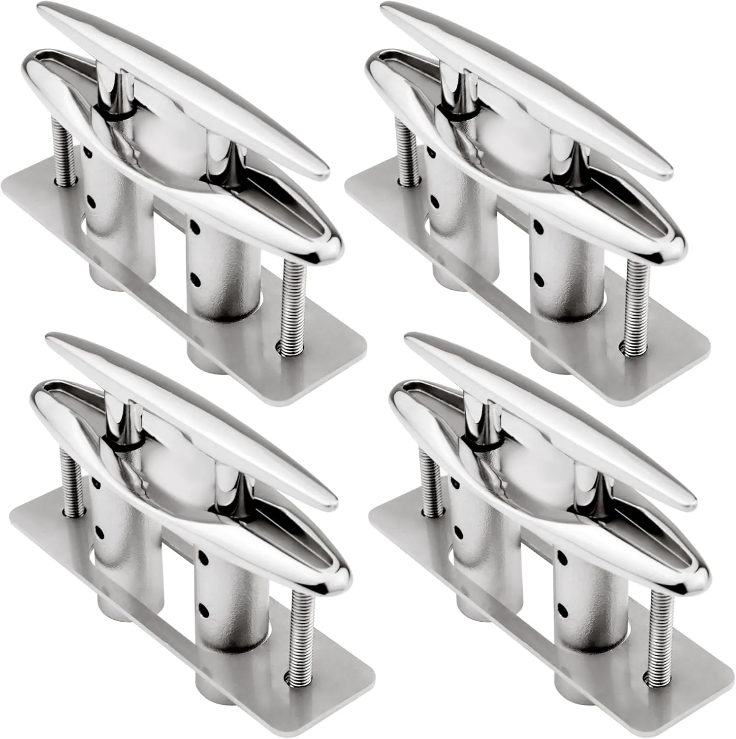 SHENGHUISS Boat Cleats 316 Stainless Steel Pop Up Cleat Retractable Heavy Duty Pull Up Cleat Flush Mount Deck Cleats with Backing Plate and Lock Nuts（5"/6"/8"/10"）