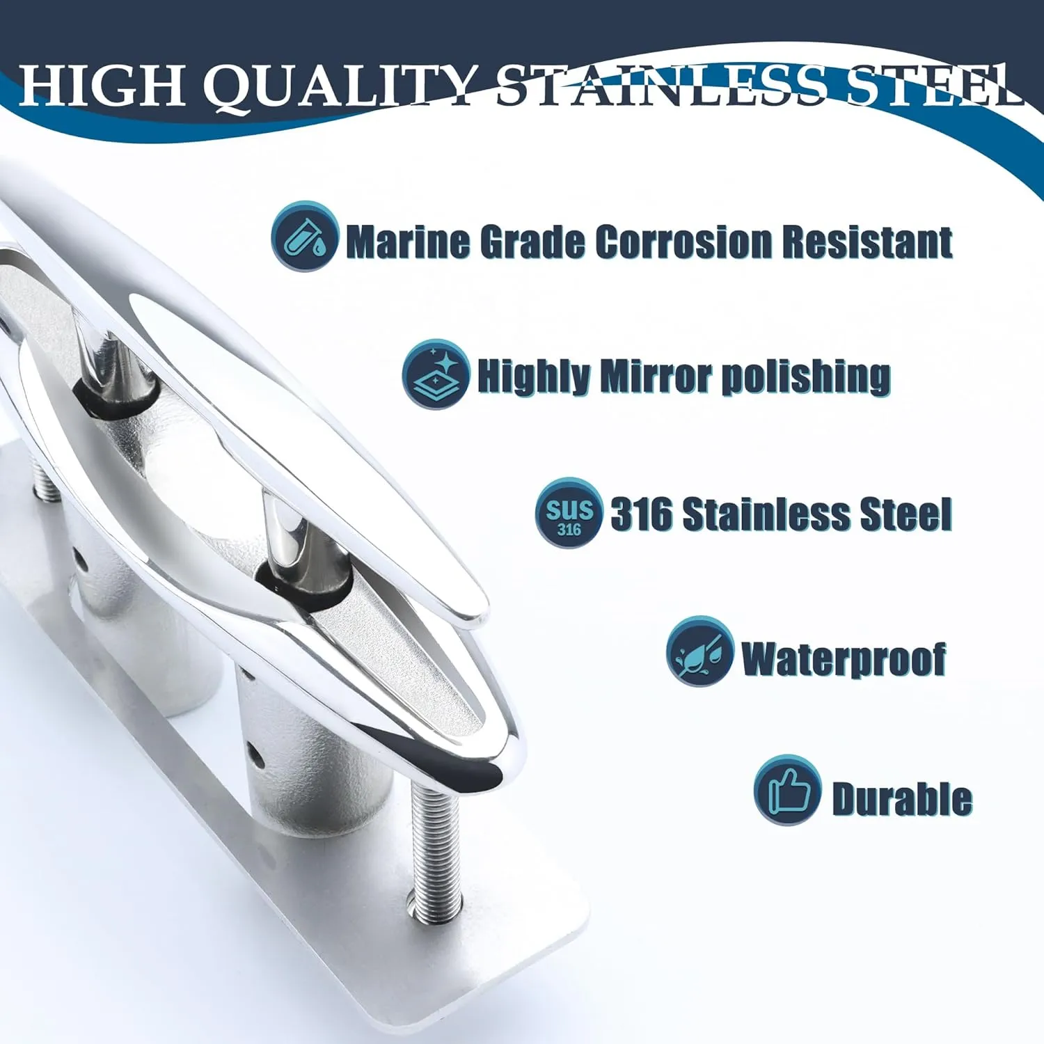SHENGHUISS Boat Cleats 316 Stainless Steel Pop Up Cleat Retractable Heavy Duty Pull Up Cleat Flush Mount Deck Cleats with Backing Plate and Lock Nuts（5"/6"/8"/10"）