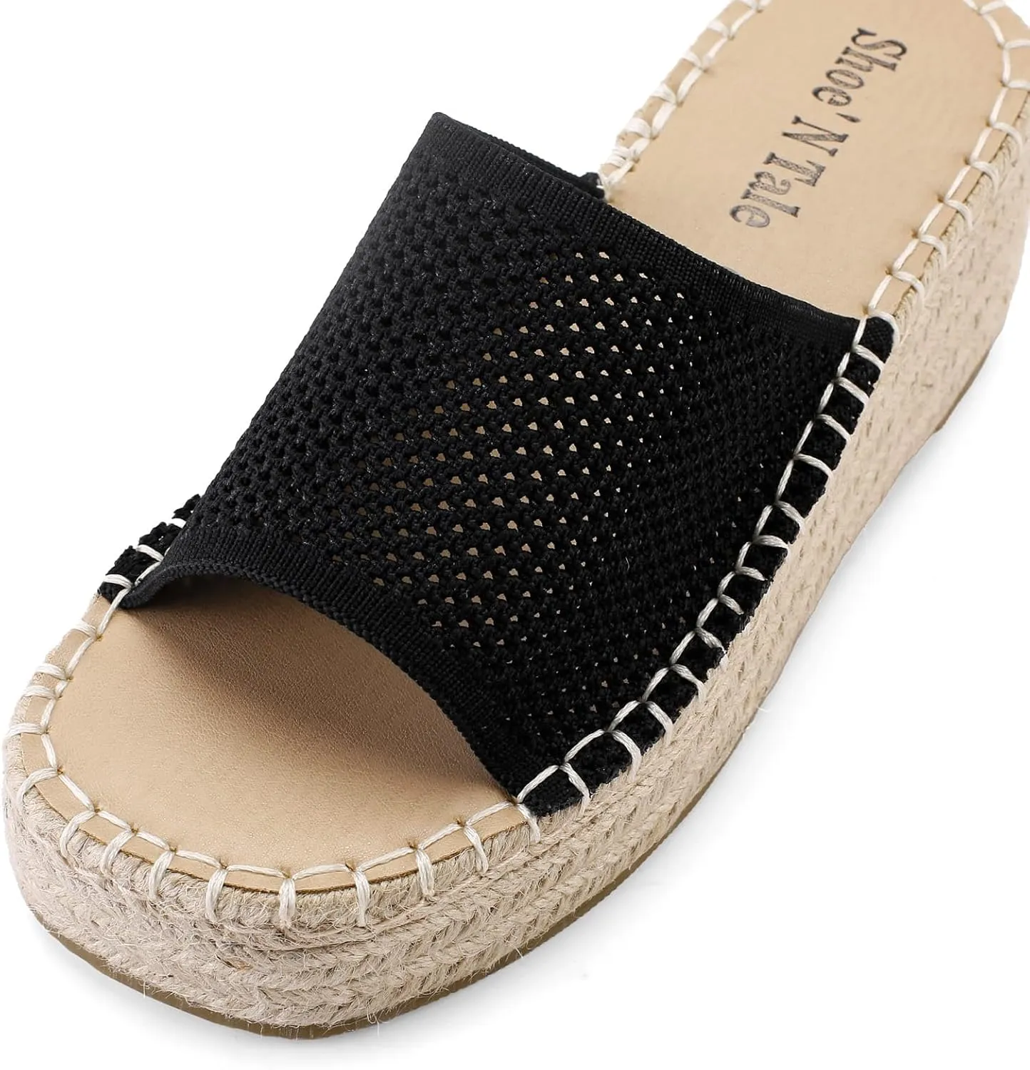 Shoe'N Tale Platform Espadrille Sandals for Women Wedges Slip On Mules Sandals Open Toe Slides Bohemia Beach Heels Sandals