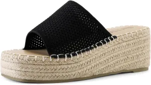 Shoe'N Tale Platform Espadrille Sandals for Women Wedges Slip On Mules Sandals Open Toe Slides Bohemia Beach Heels Sandals