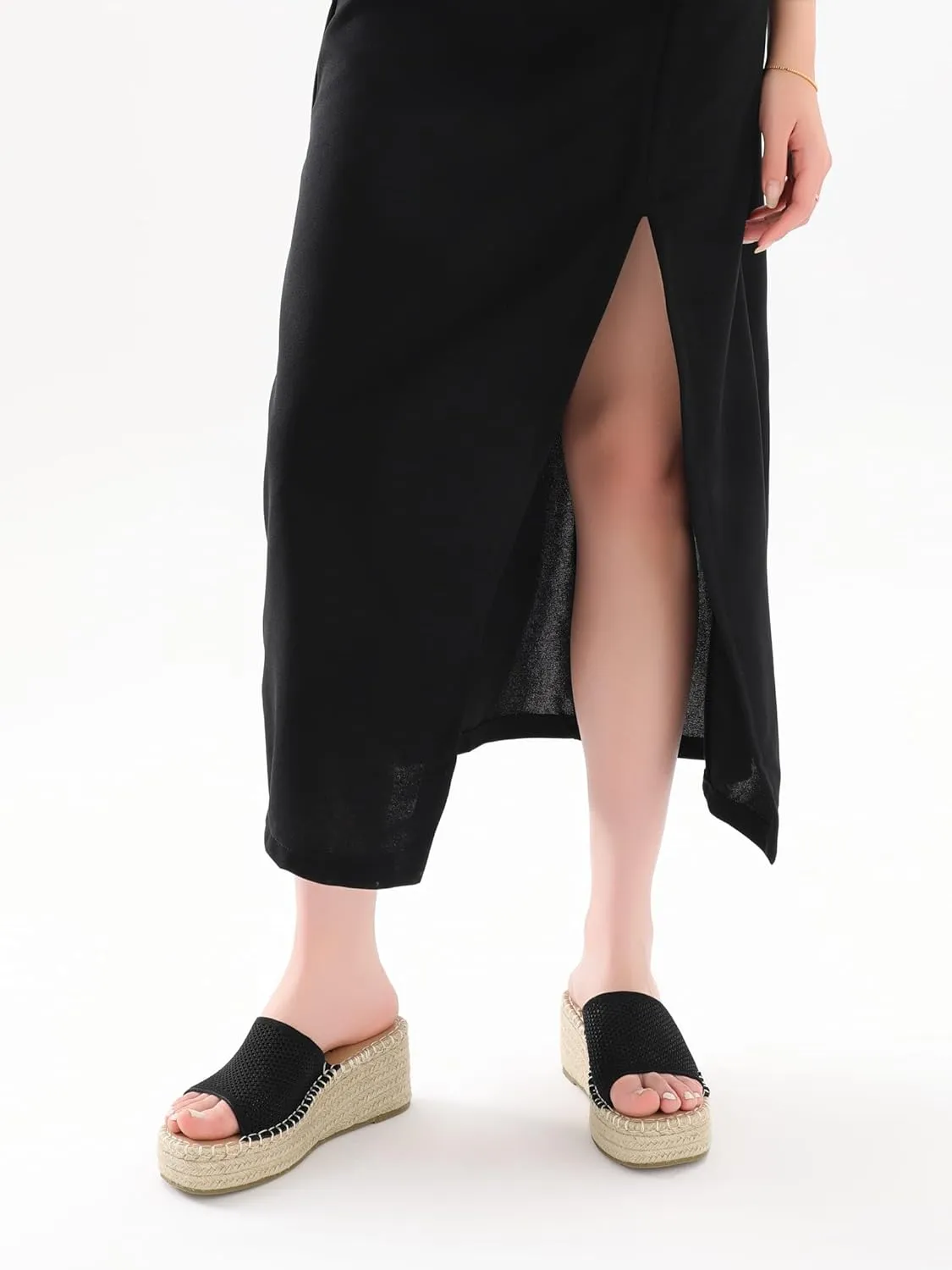 Shoe'N Tale Platform Espadrille Sandals for Women Wedges Slip On Mules Sandals Open Toe Slides Bohemia Beach Heels Sandals
