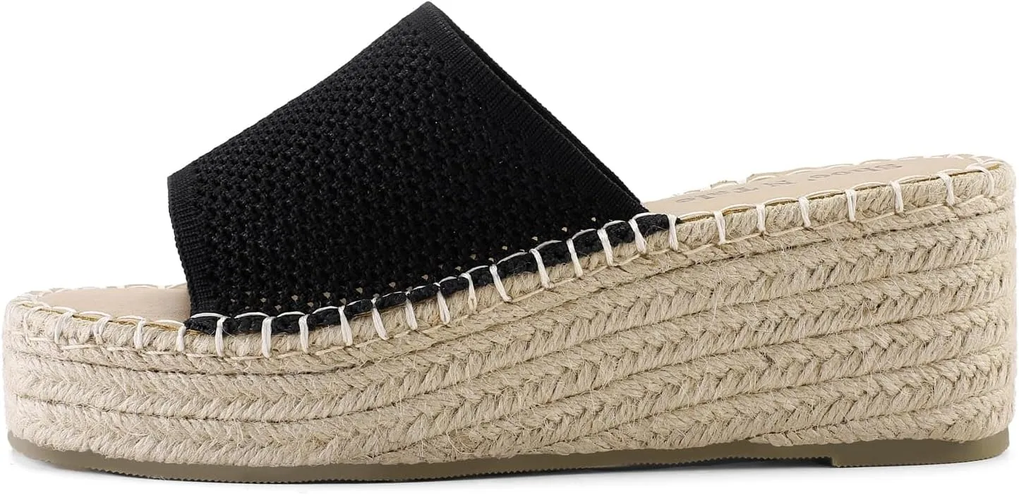 Shoe'N Tale Platform Espadrille Sandals for Women Wedges Slip On Mules Sandals Open Toe Slides Bohemia Beach Heels Sandals