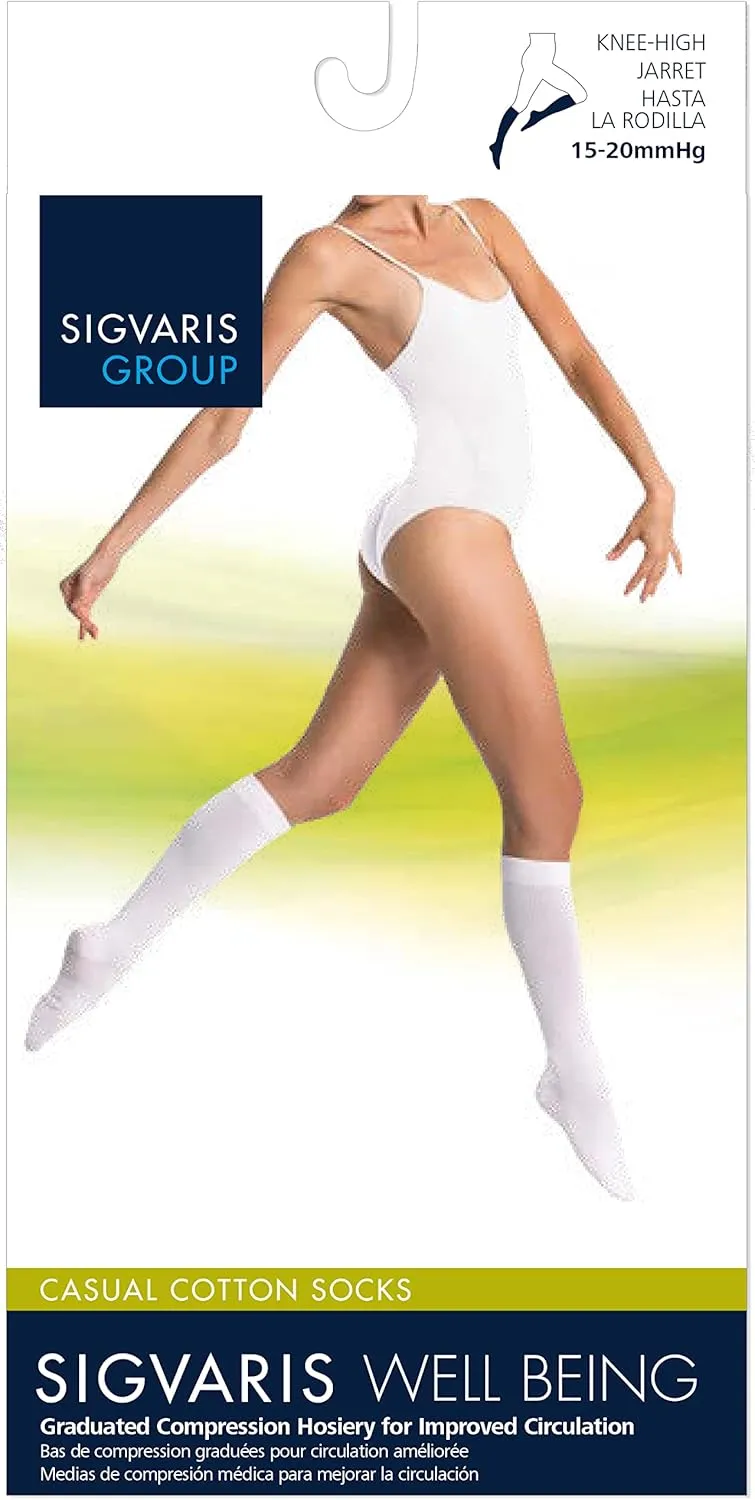 SIGVARIS Women's Casual Cotton 146 - Calf High Medical Compression Socks - 15-20mmHg