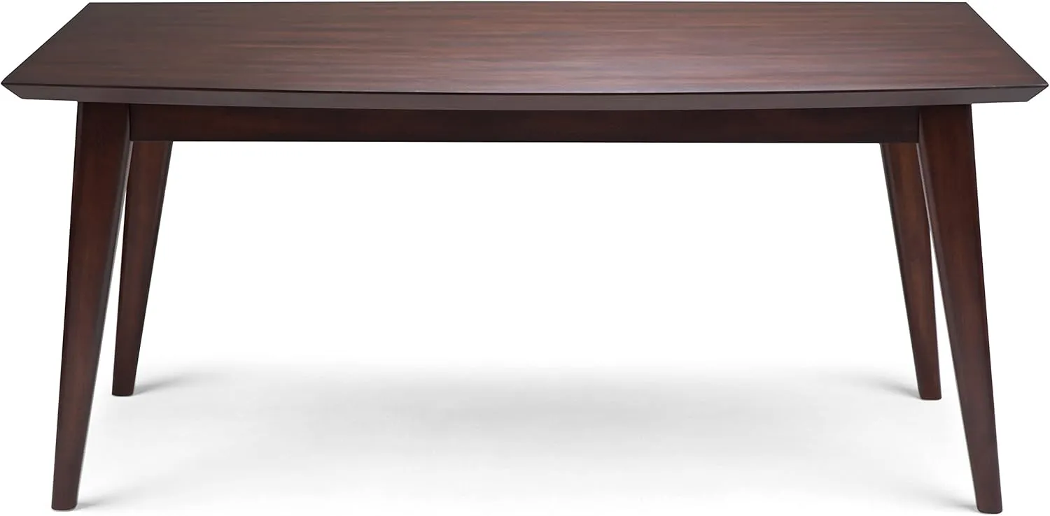 SIMPLIHOME Draper Dining Table, Solid Rubberwood in Java Brown, 66 x 40 inches, Mid-Century Modern-Style Rectangular Kitchen Table for up to 6 People