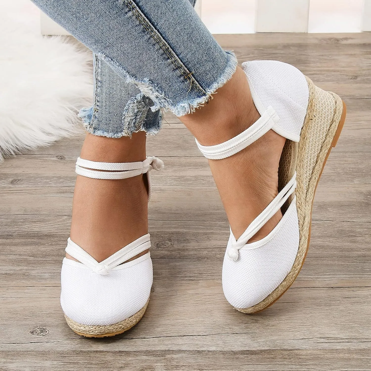 Slide Spring Wedge Sandals for Women Dressy Covered Toe Summer Straw Ladies Trendy Cover Heel 2024 Buckle Work Office