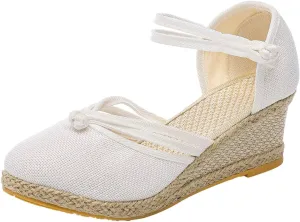Slide Spring Wedge Sandals for Women Dressy Covered Toe Summer Straw Ladies Trendy Cover Heel 2024 Buckle Work Office