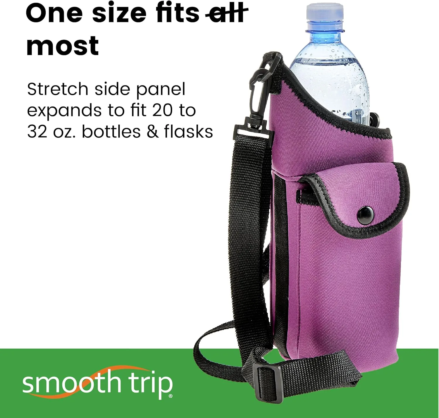 Smooth Trip AquaPockets Water Bottle Holder - Insulating Neoprene Sling Bag With Phone Pouch and Adjustable Strap for Walking and Hiking - Fits up to 32 oz. Bottles