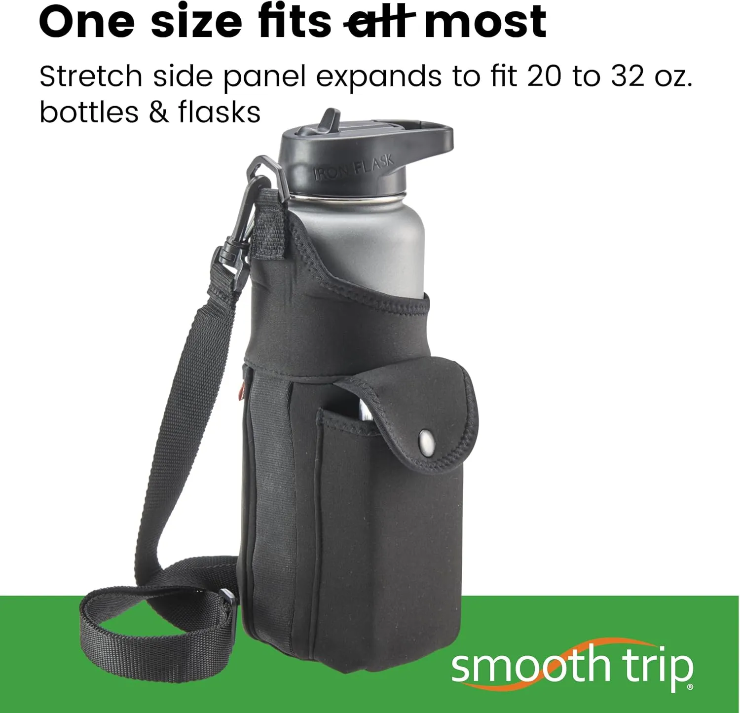 Smooth Trip AquaPockets Water Bottle Holder - Insulating Neoprene Sling Bag With Phone Pouch and Adjustable Strap for Walking and Hiking - Fits up to 32 oz. Bottles