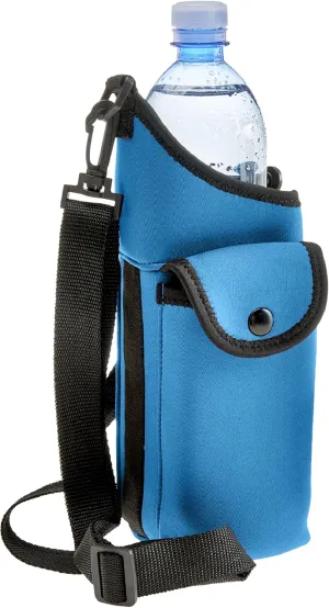Smooth Trip AquaPockets Water Bottle Holder - Insulating Neoprene Sling Bag With Phone Pouch and Adjustable Strap for Walking and Hiking - Fits up to 32 oz. Bottles