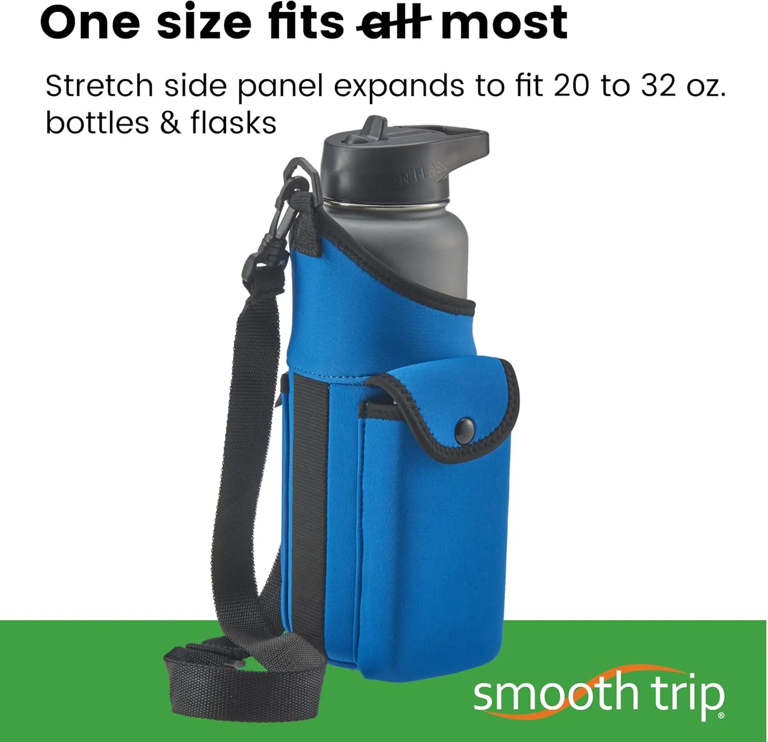 Smooth Trip AquaPockets Water Bottle Holder - Insulating Neoprene Sling Bag With Phone Pouch and Adjustable Strap for Walking and Hiking - Fits up to 32 oz. Bottles