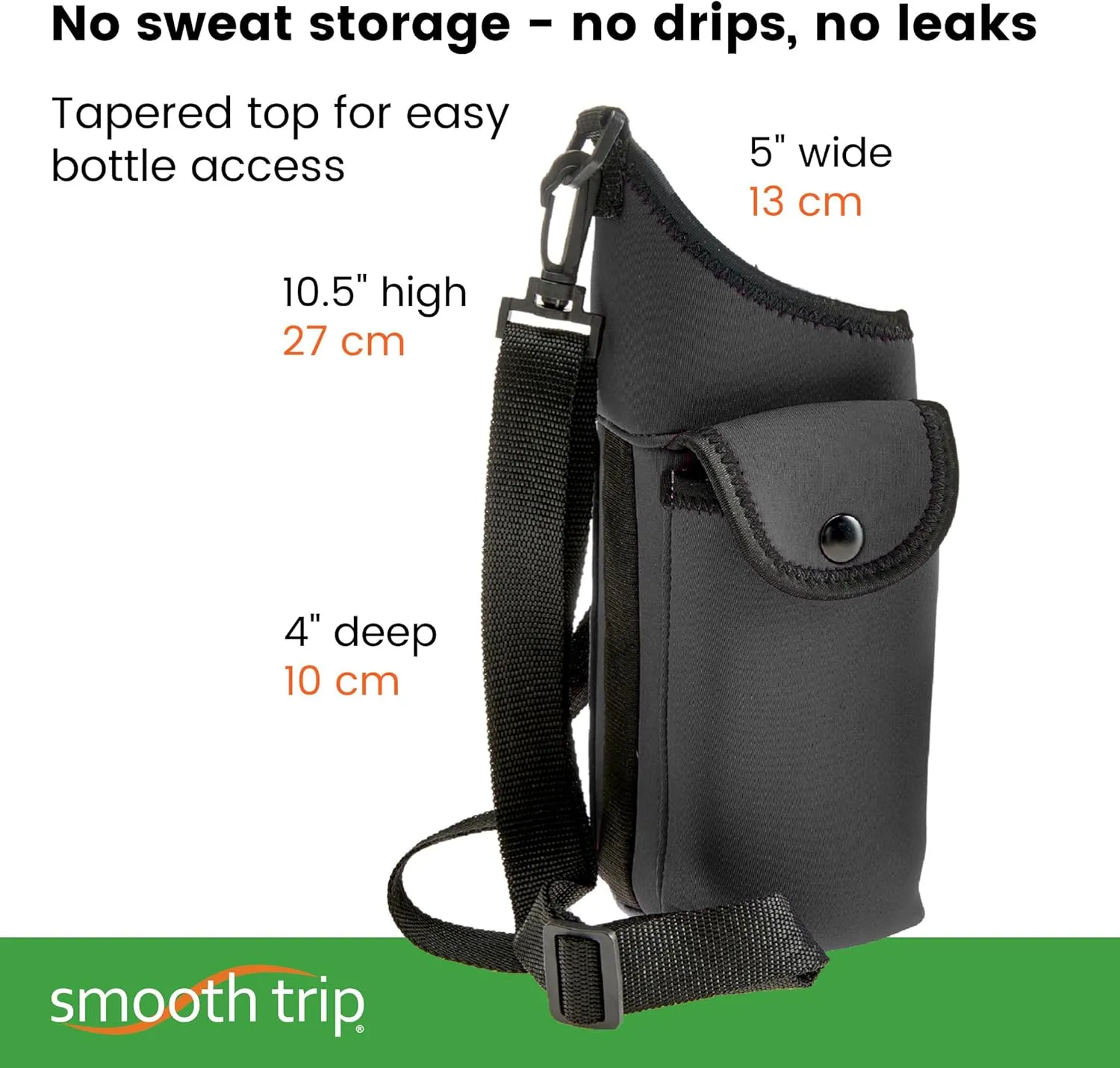 Smooth Trip AquaPockets Water Bottle Holder - Insulating Neoprene Sling Bag With Phone Pouch and Adjustable Strap for Walking and Hiking - Fits up to 32 oz. Bottles