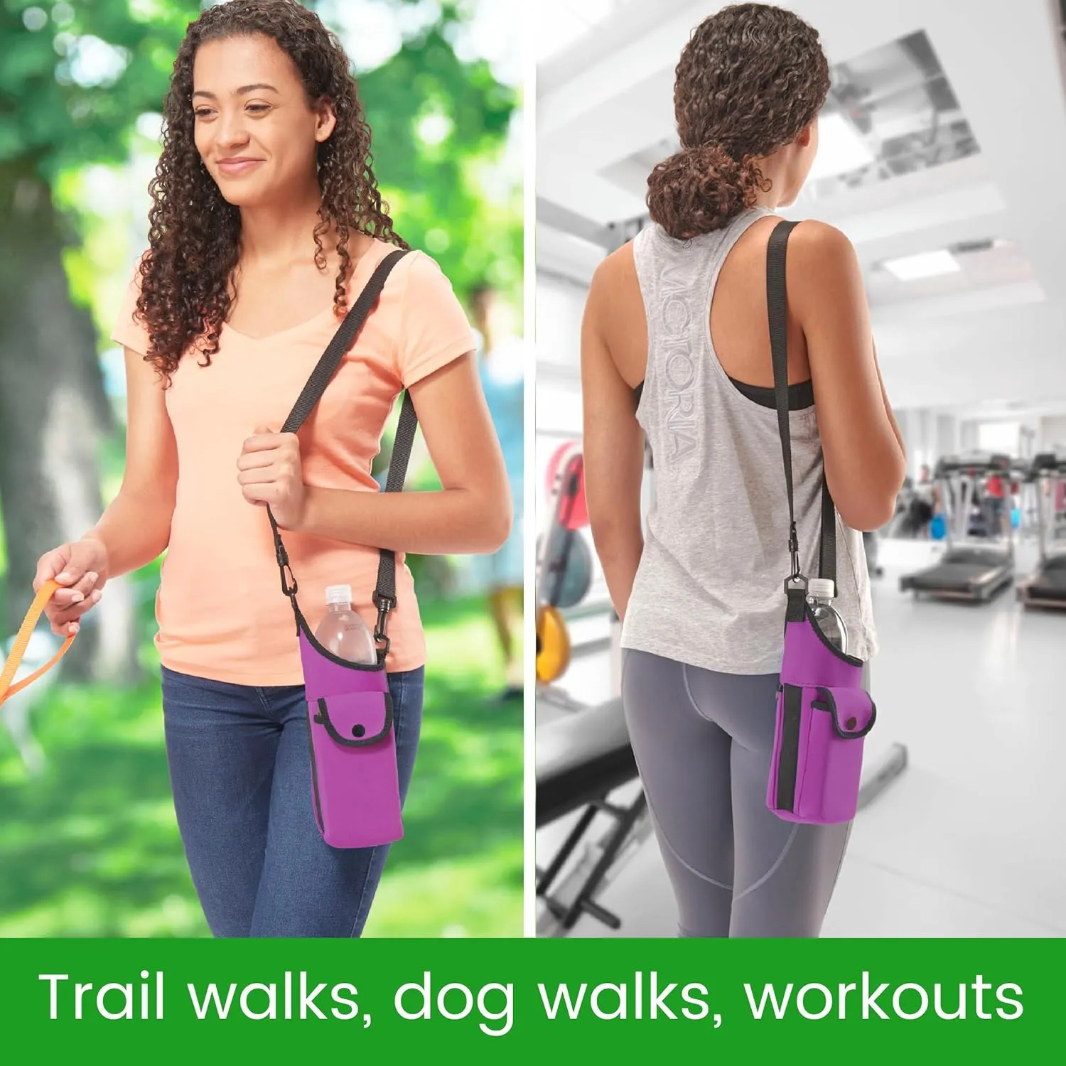 Smooth Trip AquaPockets Water Bottle Holder - Insulating Neoprene Sling Bag With Phone Pouch and Adjustable Strap for Walking and Hiking - Fits up to 32 oz. Bottles