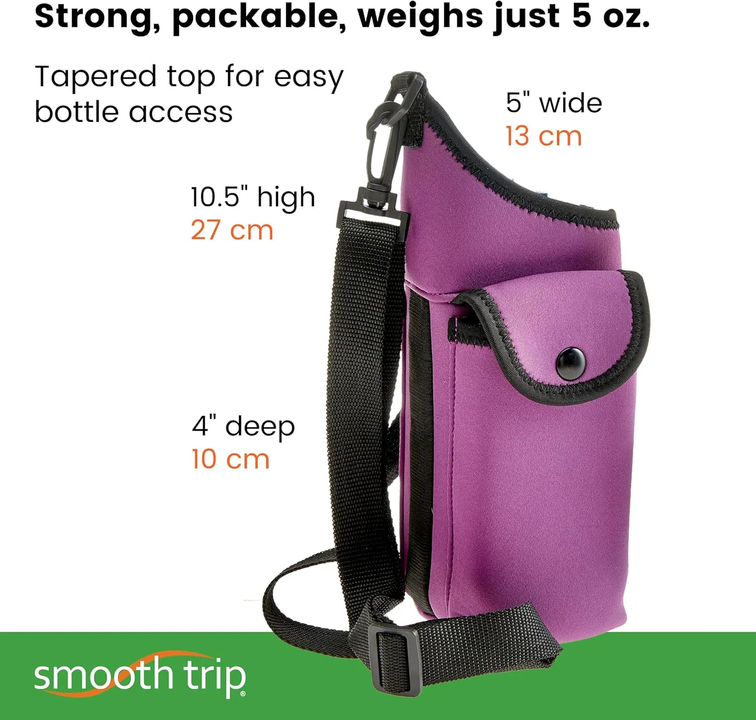 Smooth Trip AquaPockets Water Bottle Holder - Insulating Neoprene Sling Bag With Phone Pouch and Adjustable Strap for Walking and Hiking - Fits up to 32 oz. Bottles