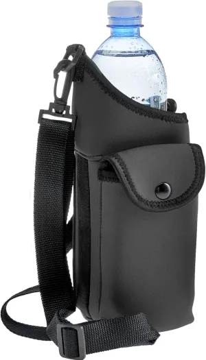 Smooth Trip AquaPockets Water Bottle Holder - Insulating Neoprene Sling Bag With Phone Pouch and Adjustable Strap for Walking and Hiking - Fits up to 32 oz. Bottles