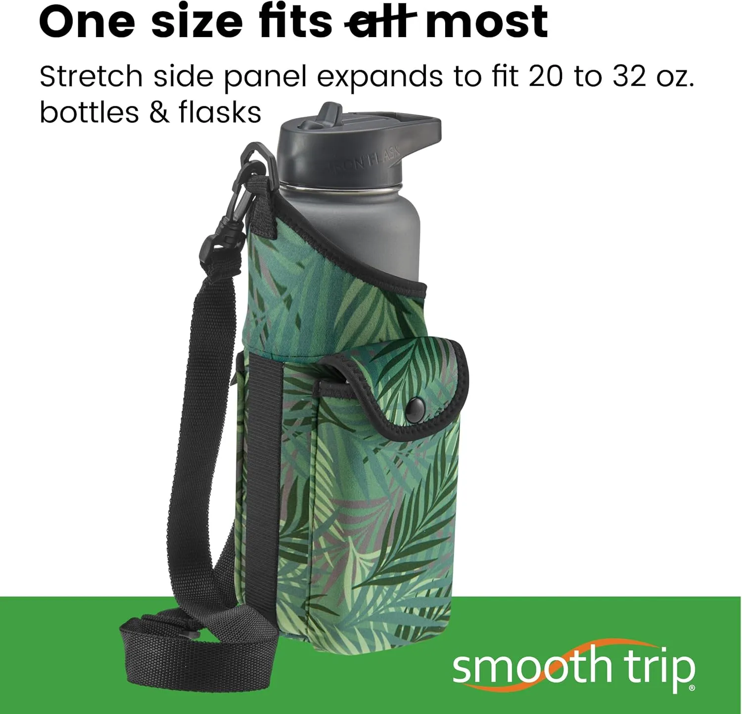 Smooth Trip AquaPockets Water Bottle Holder - Insulating Neoprene Sling Bag With Phone Pouch and Adjustable Strap for Walking and Hiking - Fits up to 32 oz. Bottles