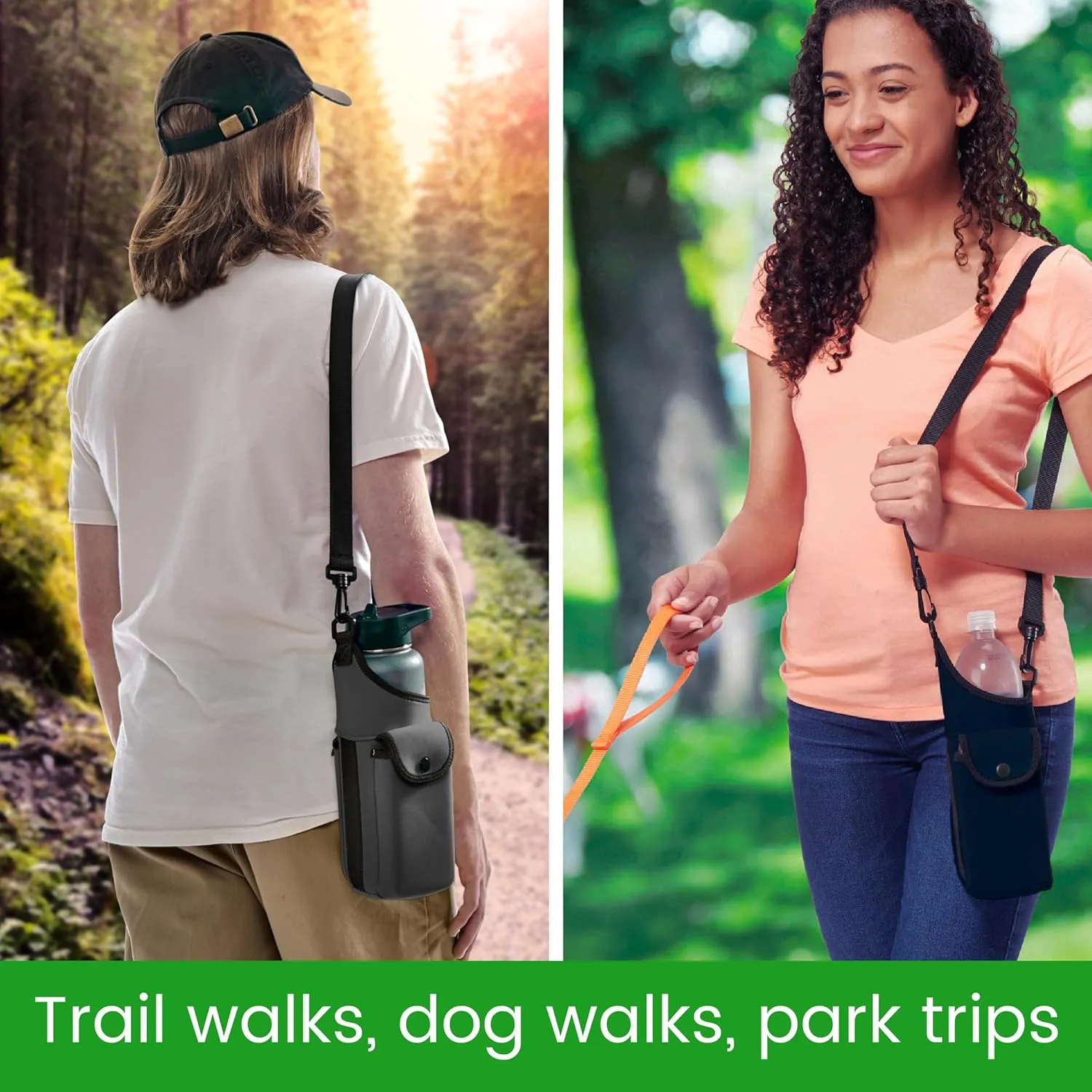 Smooth Trip AquaPockets Water Bottle Holder - Insulating Neoprene Sling Bag With Phone Pouch and Adjustable Strap for Walking and Hiking - Fits up to 32 oz. Bottles