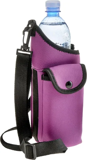 Smooth Trip AquaPockets Water Bottle Holder - Insulating Neoprene Sling Bag With Phone Pouch and Adjustable Strap for Walking and Hiking - Fits up to 32 oz. Bottles