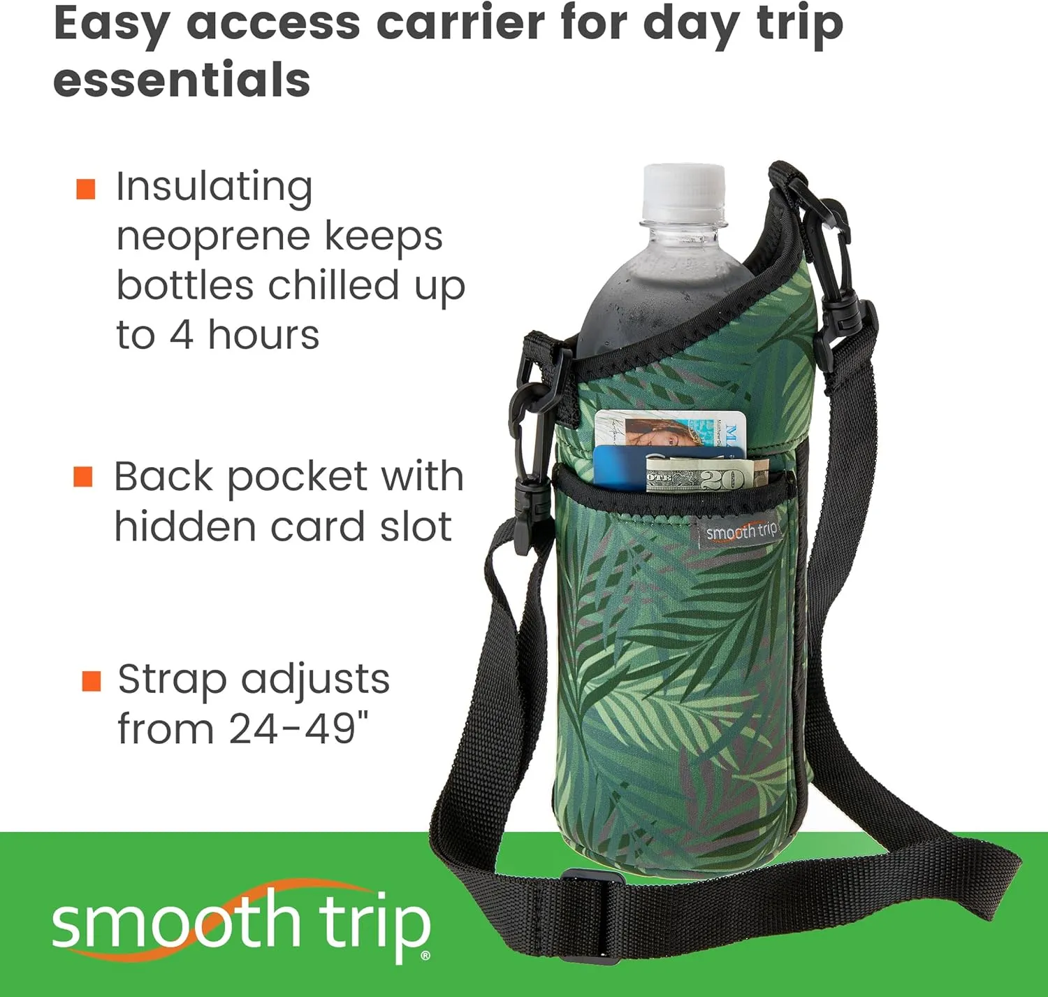 Smooth Trip AquaPockets Water Bottle Holder - Insulating Neoprene Sling Bag With Phone Pouch and Adjustable Strap for Walking and Hiking - Fits up to 32 oz. Bottles