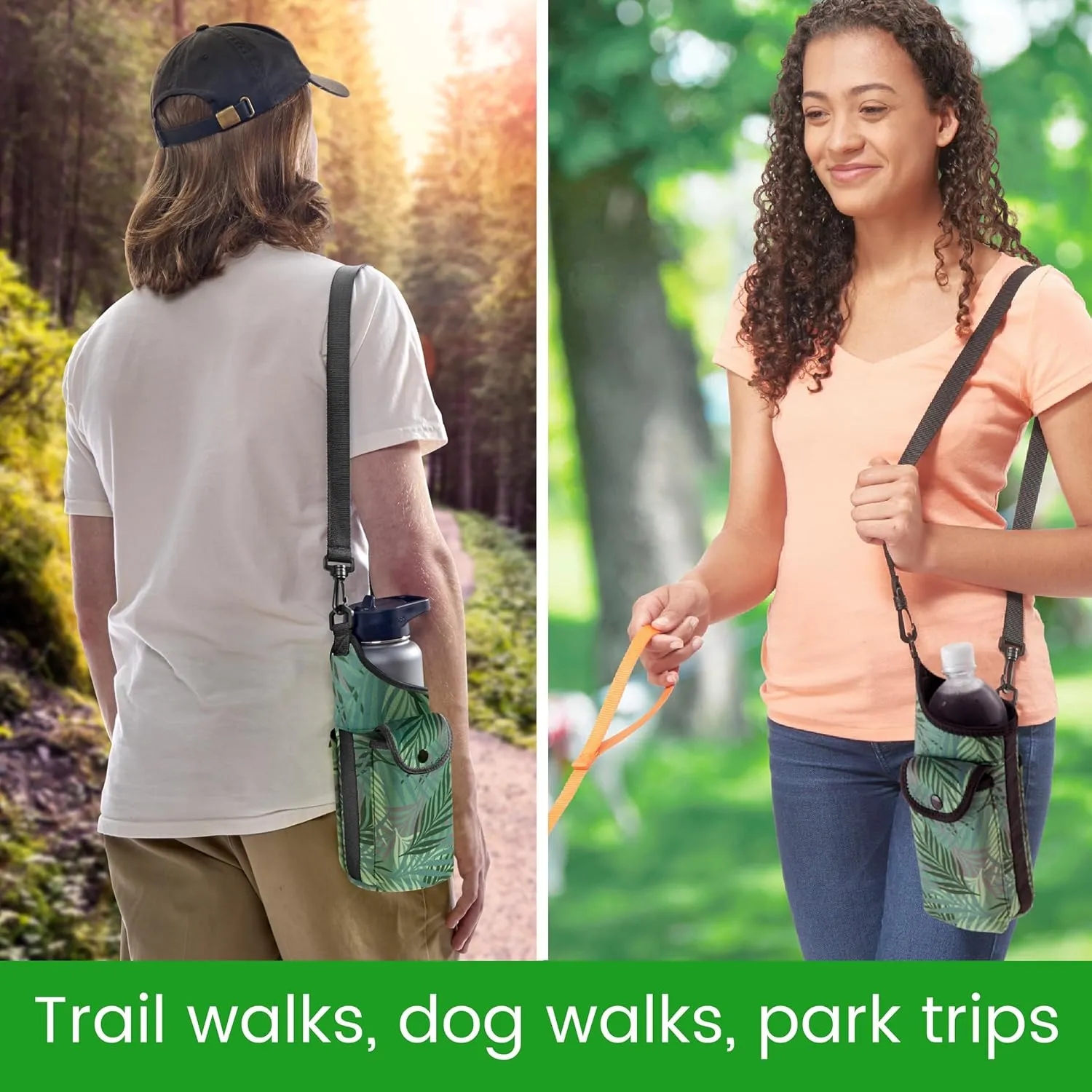 Smooth Trip AquaPockets Water Bottle Holder - Insulating Neoprene Sling Bag With Phone Pouch and Adjustable Strap for Walking and Hiking - Fits up to 32 oz. Bottles