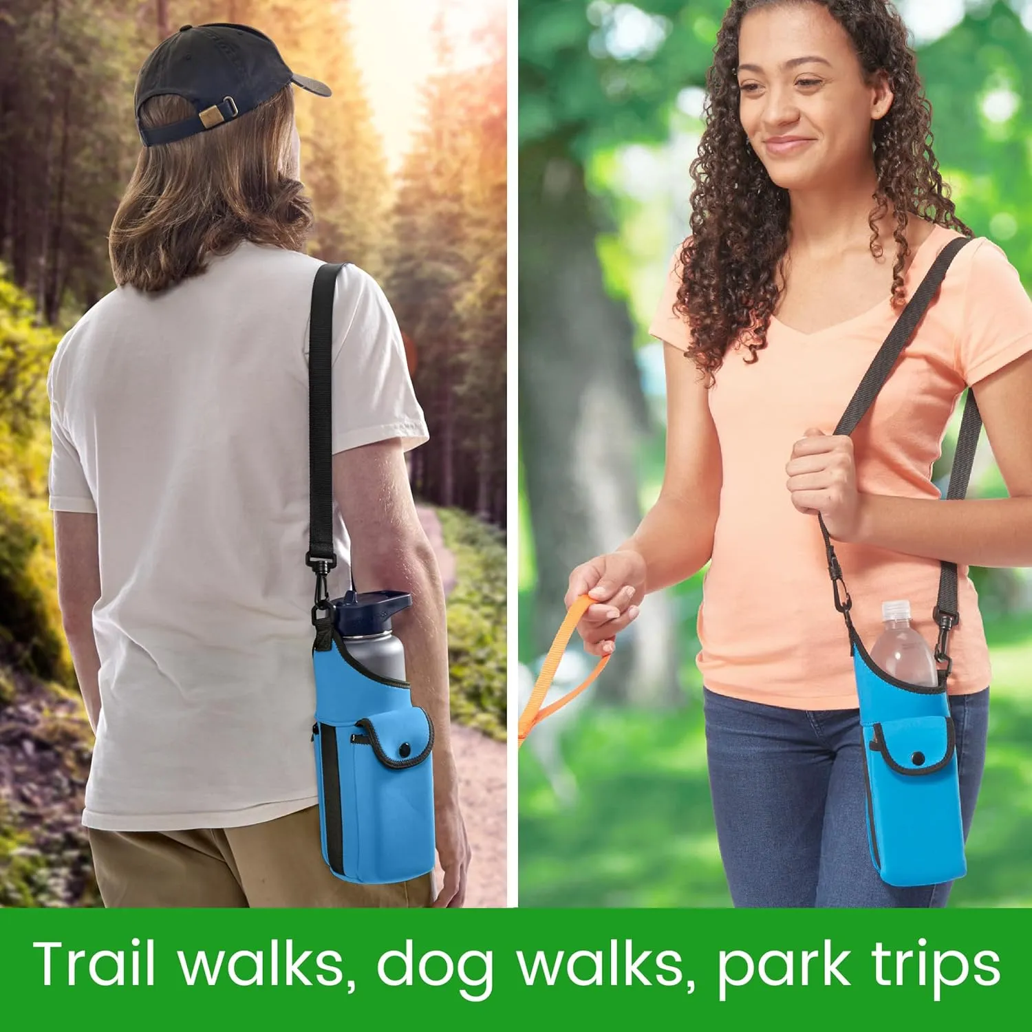 Smooth Trip AquaPockets Water Bottle Holder - Insulating Neoprene Sling Bag With Phone Pouch and Adjustable Strap for Walking and Hiking - Fits up to 32 oz. Bottles