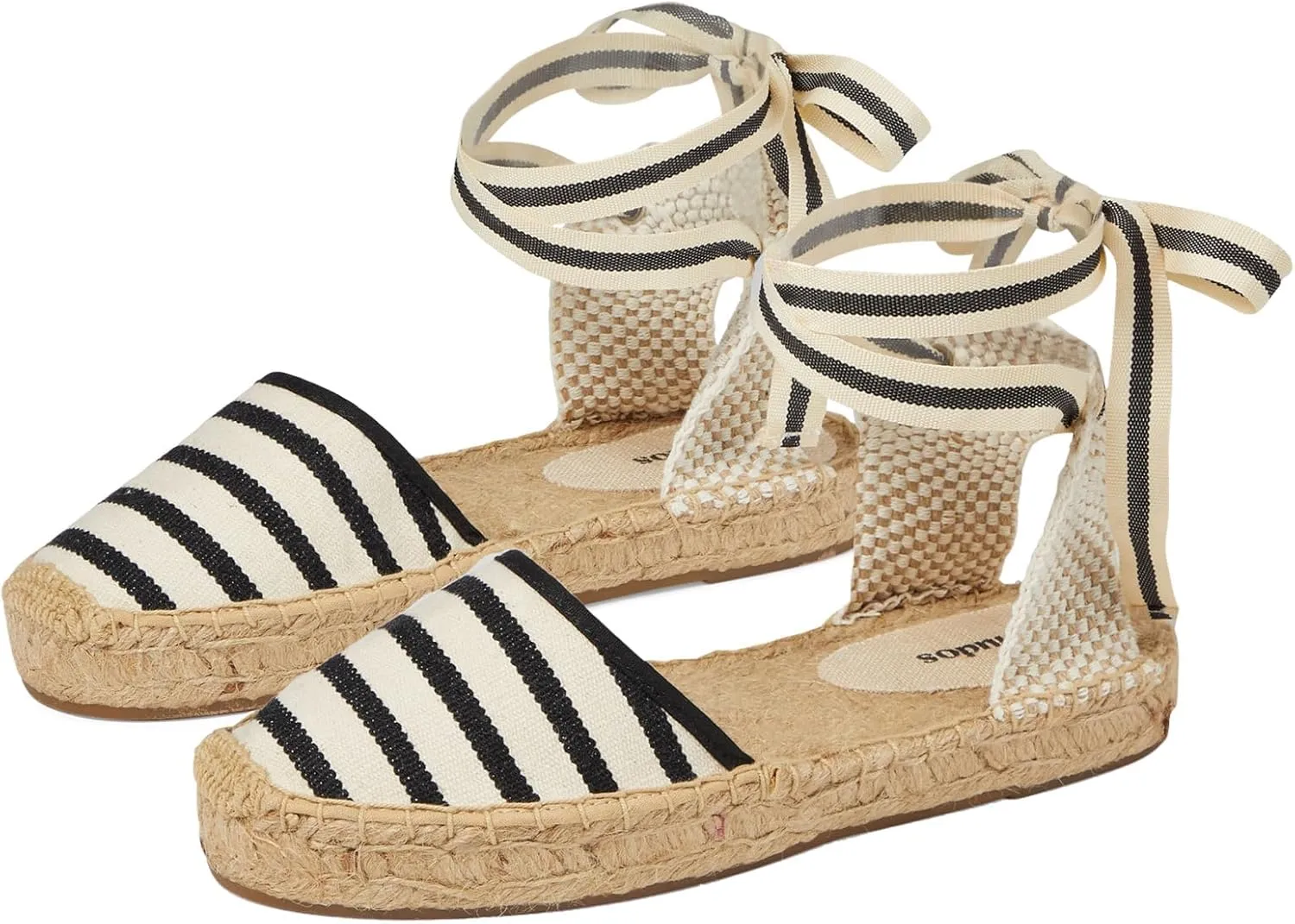 Soludos Lauren Lace Up Espadrille Ivory/Black 8 B (M)