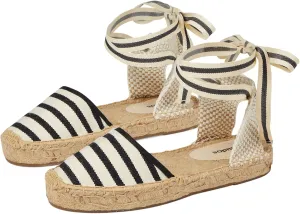 Soludos Lauren Lace Up Espadrille Ivory/Black 8 B (M)