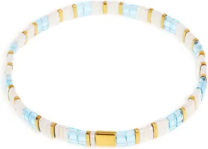 Sonateomber Tila Flat Beaded Stretch Bracelets for Women, Trendy Unique Handmade Stackable Gold Beige Square Beads Miyuk Link Bracelet Summer Jewelry Gift