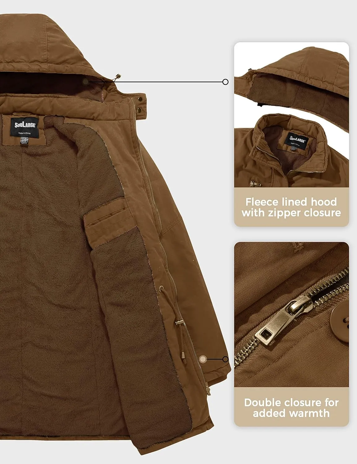 Soularge Women's Winter Plus Size Thickened Cotton Coat with Detachable Hood