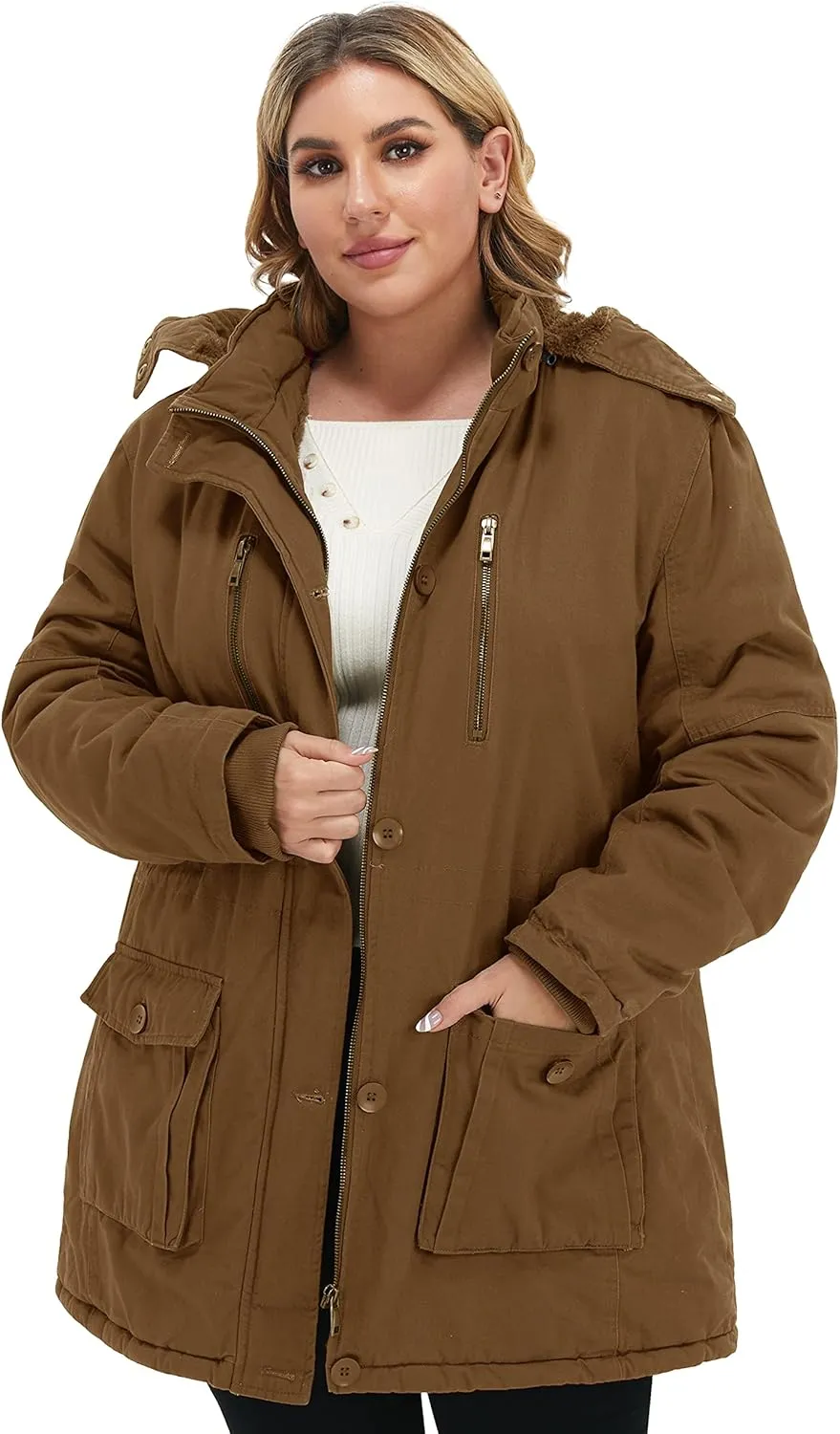 Soularge Women's Winter Plus Size Thickened Cotton Coat with Detachable Hood