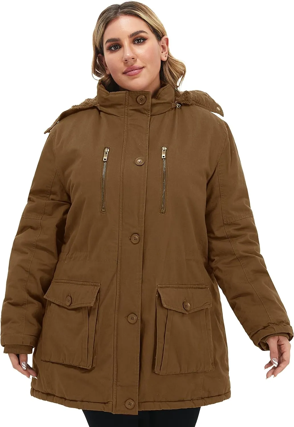 Soularge Women's Winter Plus Size Thickened Cotton Coat with Detachable Hood